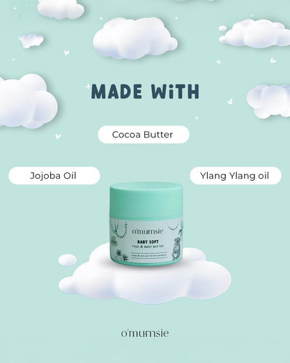 O'mumsie Face & Body Butter Baby Cream (100ml) & O'mumsie No-rinse Body Cleanser-Baby Body Wash (250ml)