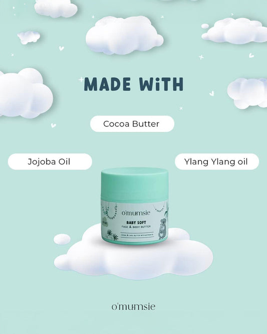 O'mumsie Face & Body Butter Baby Cream (100ml) & O'mumsie No-rinse Body Cleanser-Baby Body Wash (250ml)