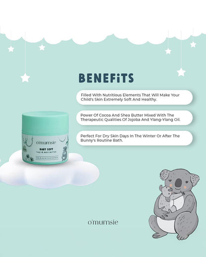 O'mumsie Face & Body Butter Baby Cream (100ml) & O'mumsie No-rinse Body Cleanser-Baby Body Wash (250ml)