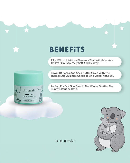 O'mumsie Face & Body Butter Baby Cream (100ml) & O'mumsie No-rinse Body Cleanser-Baby Body Wash (250ml)