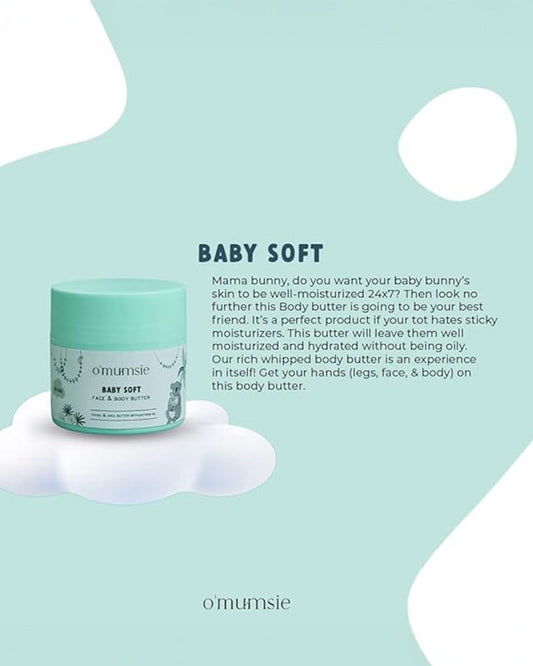 O'mumsie Face & Body Butter Baby Cream (100ml) & O'mumsie No-rinse Body Cleanser-Baby Body Wash (250ml)