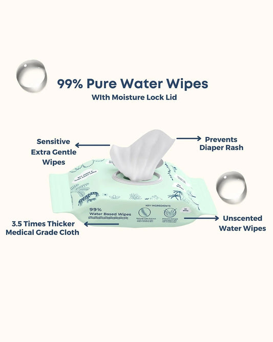 O'mumsie 99% Water Thickest Baby Wet Wipes-With Oats & Aloe-Pack of 2