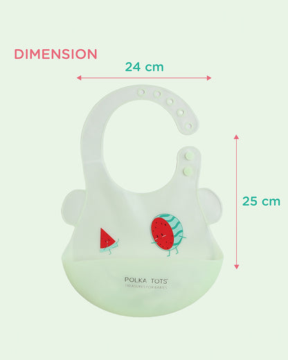 Polka Tots Waterproof Silicone Bib-Watermelon-Adjustable Snap Button-Crumb Catcher-For Feeding Infants