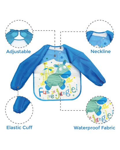 Polka Tots Fun Jungle-Full Sleeves Waterproof Washable Apron Feeding Bib-Adjustable Neck-For Infants