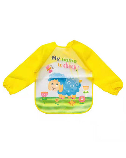 Polka Tots My Name is Sheep-Full Sleeves Waterproof Washable Apron Feeding Bib-Adjustable Neck-For Infants