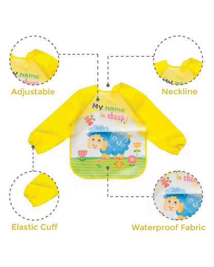 Polka Tots My Name is Sheep-Full Sleeves Waterproof Washable Apron Feeding Bib-Adjustable Neck-For Infants