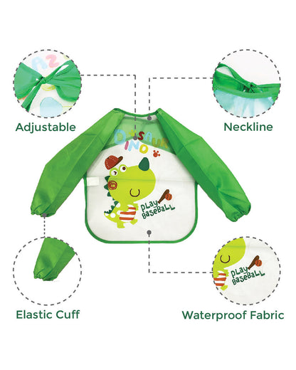 Polka Tots Multi-function Diaper Bag-Backpack With Waterproof Silicone Bib (Adjustable Snap Buttons-Blue), Full Sleeves Waterproof Washable Apron Feeding Bib (Baseball) & Bamboo Charcoal Cloth Diaper With Insert (Cars-2 to 24M)