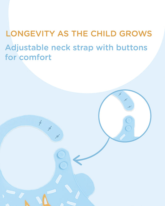 Polka Tots Waterproof Silicone Bib-Blue Fox-Adjustable Snap Button-Crumb Catcher-For Feeding Infants