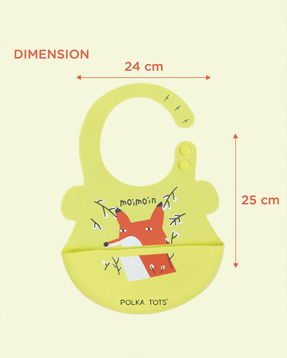 Polka Tots Waterproof Silicone Bib-Red Fox-Adjustable Snap Button-Crumb Catcher-For Feeding Infants