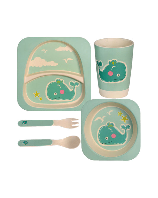 Polka Tots Eco-Friendly Bamboo Fiber Meal Set-Whale-Set of 5-For Feeding Infants