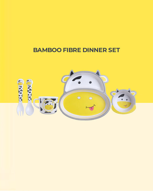 Polka Tots Eco-Friendly Bamboo Fiber Meal Set-Cow-Set of 5-For Feeding Infants