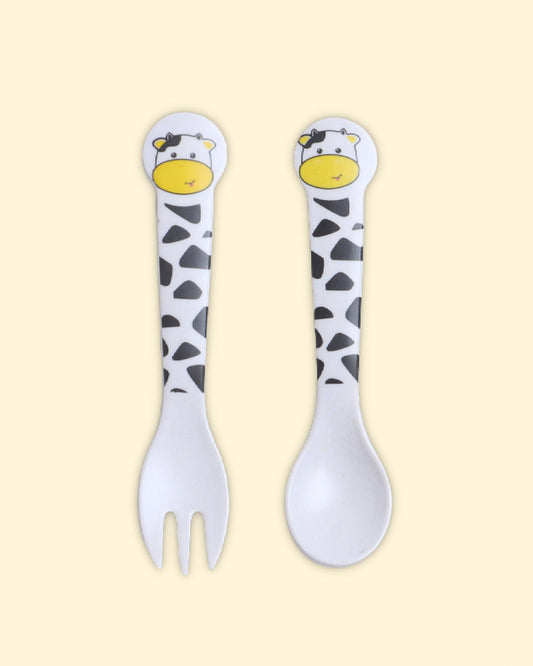Polka Tots Eco-Friendly Bamboo Fiber Meal Set-Cow-Set of 5-For Feeding Infants