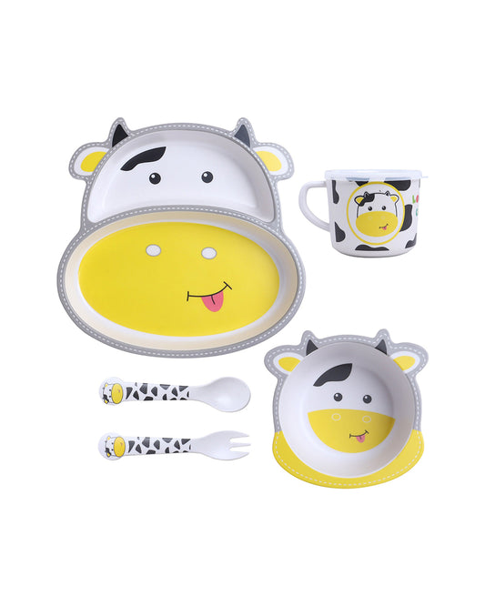 Polka Tots Eco-Friendly Bamboo Fiber Meal Set-Cow-Set of 5-For Feeding Infants