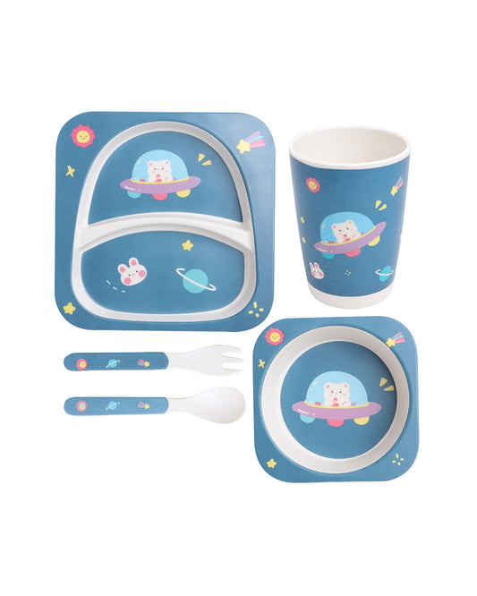 Polka Tots Eco-Friendly Bamboo Fiber Meal Set-Space-Set of 5-For Feeding Infants