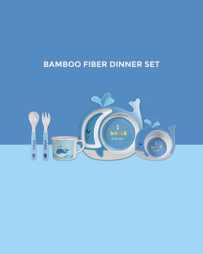 Polka Tots Eco-Friendly Bamboo Fiber Meal Set-Cute Whale-Set of 5-For Feeding Infants