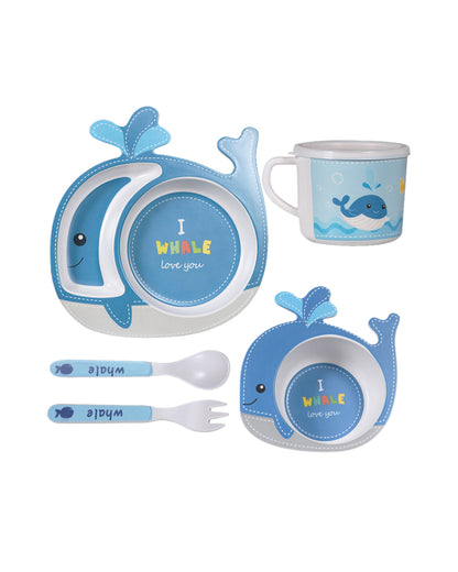 Polka Tots Eco-Friendly Bamboo Fiber Meal Set-Cute Whale-Set of 5-For Feeding Infants