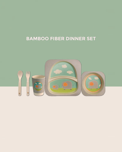 Polka Tots Eco-Friendly Bamboo Fiber Meal Set-Baby Elephant-Set of 5-For Feeding Infants