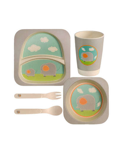 Polka Tots Eco-Friendly Bamboo Fiber Meal Set-Baby Elephant-Set of 5-For Feeding Infants