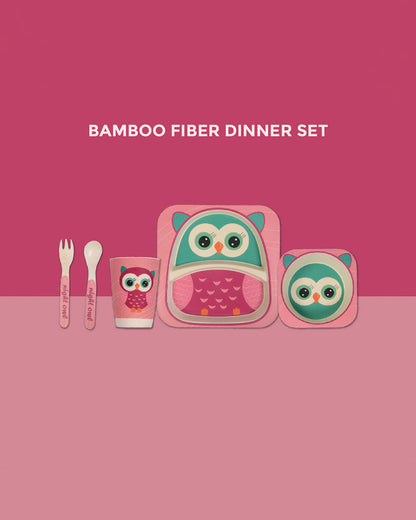 Polka Tots Eco-Friendly Bamboo Fiber Meal Set-Night Owl-Set of 5-For Feeding Infants