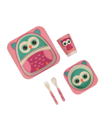 Polka Tots Eco-Friendly Bamboo Fiber Meal Set-Night Owl-Set of 5-For Feeding Infants