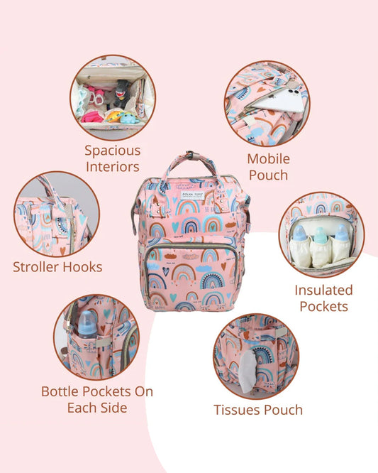 Polka Tots Multi-functional Diaper Bag-Backpack-With Pouch & Stroller Hooks-Rainbow