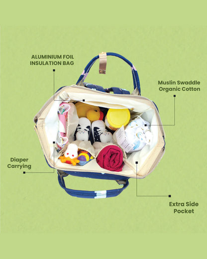 Polka Tots Multi-functional Diaper Bag-Backpack-With Stroller Hooks-Blue Elephant