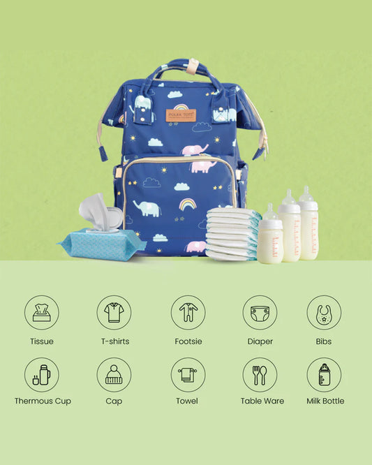 Polka Tots Multi-functional Diaper Bag-Backpack-With Stroller Hooks-Blue Elephant