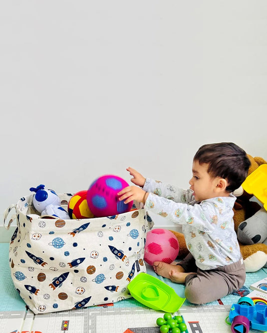 Polka Tots Canvas Storage and Laundry Bag-With Handles-For Clothes & Toys-Space