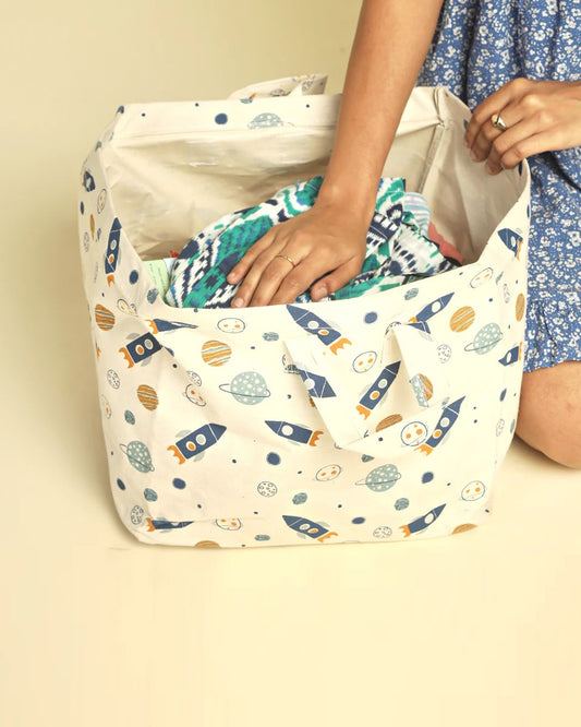 Polka Tots Canvas Storage and Laundry Bag-With Handles-For Clothes & Toys-Space