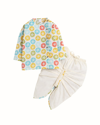 Polka Tots Multi Coloured Angrakha Dhoti Set-Printed-Cotton-For Infants