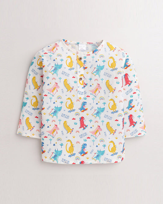 Polka Tots Multicolored Kurta Pajama Set-Animal Printed-Cotton-For Infants