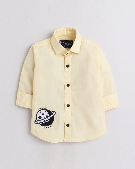 Polka Tots Pastel Yellow Shirt-Printed-Cotton-For Infants