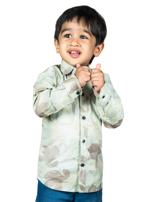 Polka Tots Green Shirt-Camouflage-Cotton-For Infants