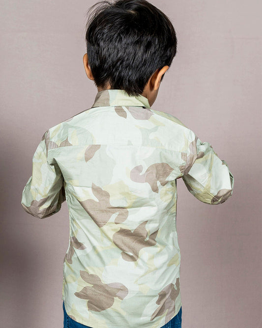 Polka Tots Green Shirt-Camouflage-Cotton-For Infants