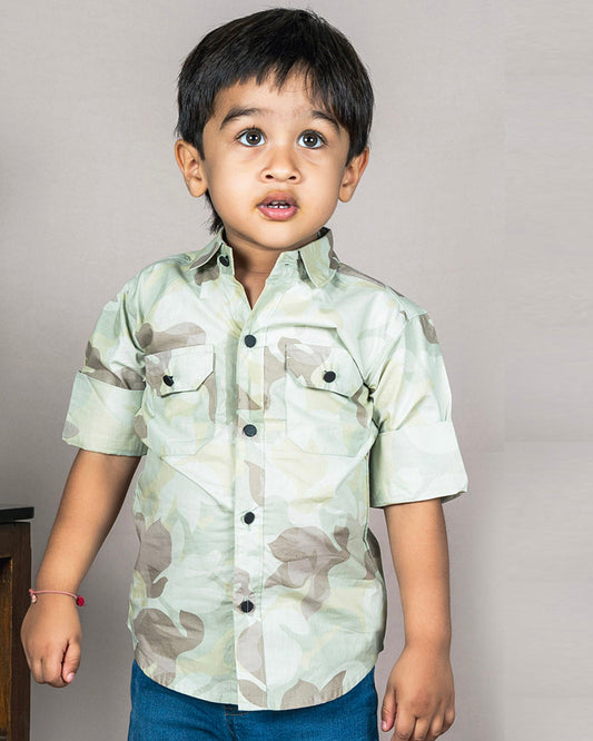 Polka Tots Green Shirt-Camouflage-Cotton-For Infants