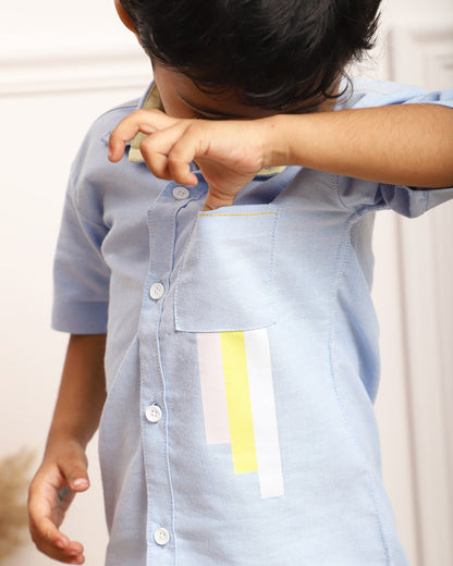 Polka Tots Blue Shirt-Solid-Cotton-For Infants