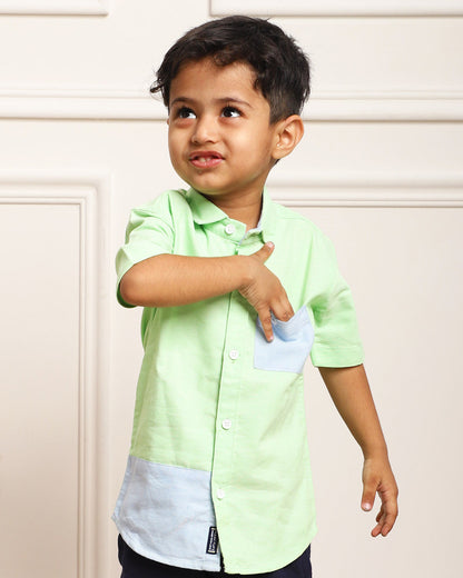 Polka Tots Green Shirt-Patch-Cotton-For Infants