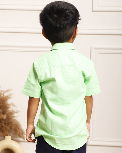 Polka Tots Green Shirt-Patch-Cotton-For Infants