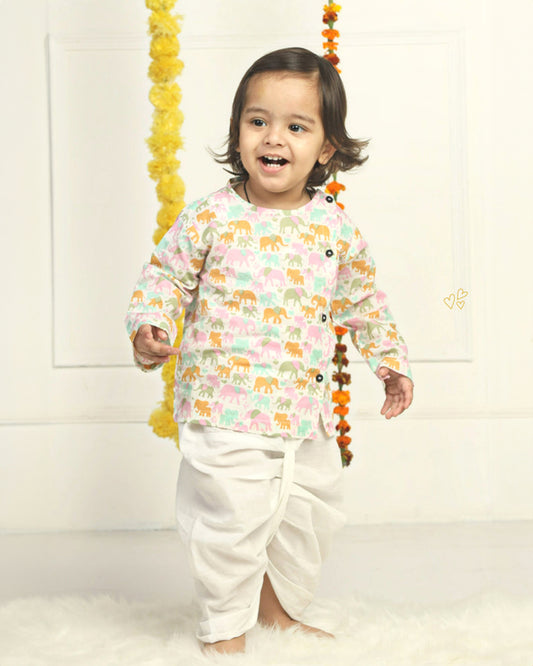 Polka Tots Multicoloured Angrakha Dhoti Set-Embroidered-Cotton-For Infants