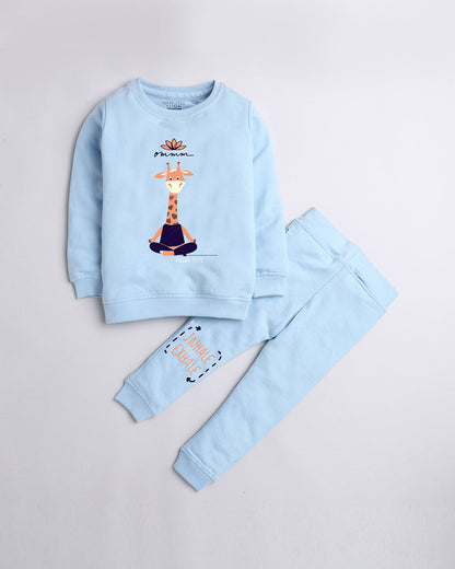 Polka Tots Sky Blue Lounge Set-Printed-Cotton-For Infants