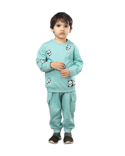 Polka Tots Sea Green Lounge Set-Printed-Cotton-For Infants