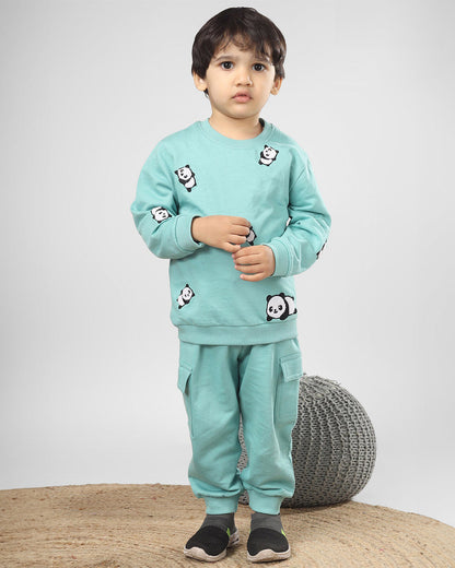 Polka Tots Sea Green Lounge Set-Printed-Cotton-For Infants