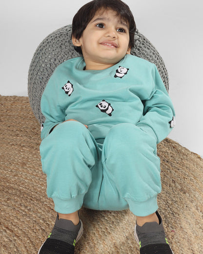 Polka Tots Sea Green Lounge Set-Printed-Cotton-For Infants