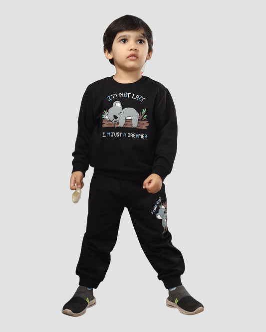 Polka Tots Black Jogger Set-Printed-Cotton-For Infants