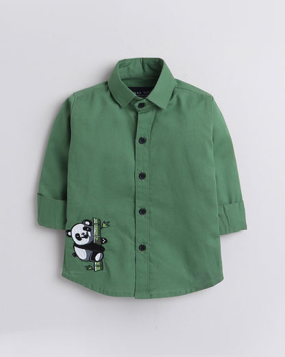 Polka Tots Green Shirt-Animal Print-Cotton-For Infants