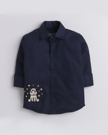 Polka Tots Blue Shirt-Animal Print-Cotton-For Infants