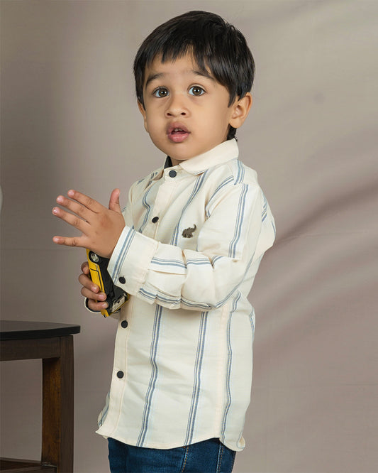 Polka Tots Yellow Shirt-Striped-Cotton-For Infants