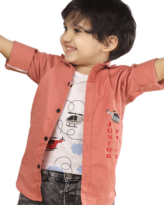 Polka Tots Peach T-Shirt Shirt-Printed-Cotton-For Infants