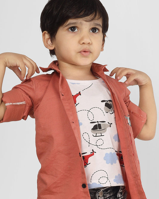 Polka Tots Peach T-Shirt Shirt-Printed-Cotton-For Infants