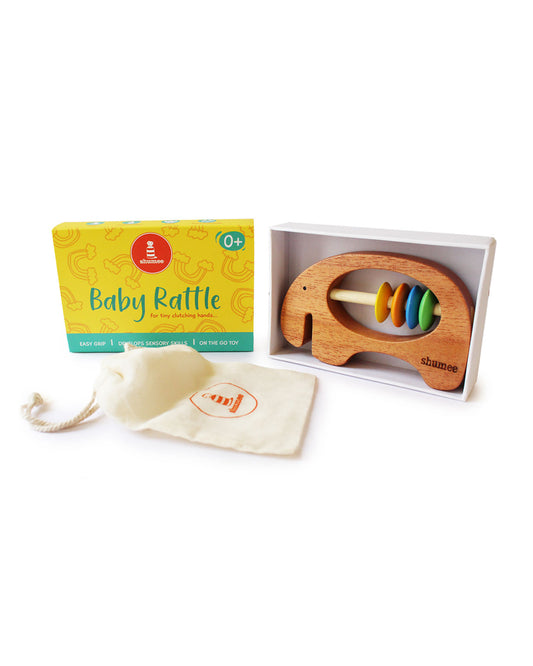 Shumee Ele Neem Wooden Teether Rattle Toy-For Infants